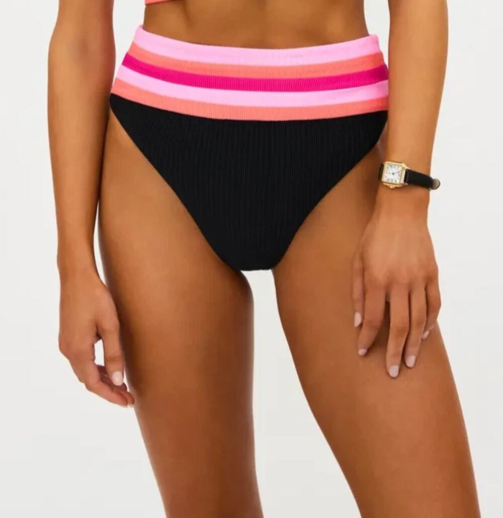 Beach Riot Women Ruby Colorblock Rib Millie High Waist Swim Bikini Bottom Size S